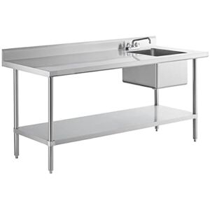 30″ x 72″ 16 Gauge Stainless Steel Work Table with Sink – Sink on Right. Kitchen Table Work Table Stainless Steel Table Table for Kitchen Metal Table