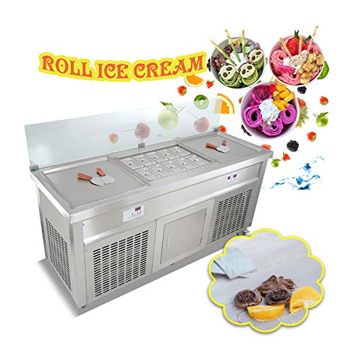 Koalalko 110V Commercial ETL Fried Ice Cream Rolled Machine, 21” Double Square Pans + 10 pcs Refrigerated Tanks Gelato Fry Frozen Yogurt Ice Cream Maker for Street Snack Food, Cafe Shop, Kitchen, Bar | The Storepaperoomates Retail Market - Fast Affordable Shopping