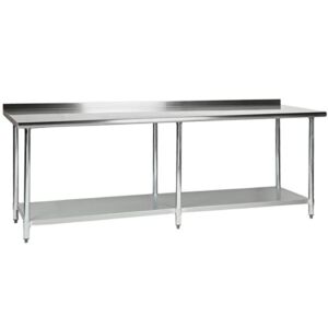 30″ x 96″ 18 Gauge 430 Stainless Steel Work Table with Undershelf and 2″ Rear Upturn. Kitchen Table Work Table Stainless Steel Table Table for Kitchen Metal Table
