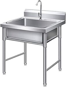 Kitchen Sink Single/Double Sink Commercial Sink Stainless Steel Free Standing Wash Vegetable Sink, for Outdoor Indoor Restaurants Catering Laundry Room, Easy to Use & Clean Utility Sink