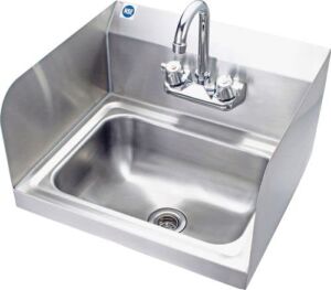LEYSO Stainless Steel Hand Sink with Gooseneck Spout Faucet, Strainer, 2 splash guards, Commercial Wall Mount Hand Basin for Restaurant, Kitchen and Home,NSF 17 x 15 Inches
