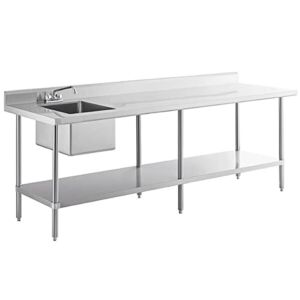 30″ x 96″ 16 Gauge Stainless Steel Work Table with Sink – Sink on Left. Kitchen Table Work Table Stainless Steel Table Table for Kitchen Metal Table