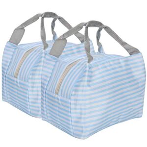 Insulated Bag, Eco‑friendly Practical Sanitary Lunch Bag for Office Workers for Students(Striped light blue)