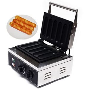 Commercial Nonstick French Hot Dog Waffle Maker, 5Pcs Waffle Irons Electric Rotating Waffle Maker for Restaurant Fast Food Equipment Easy to Clean 1550W