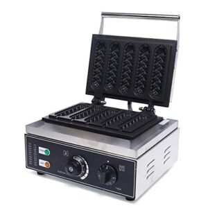 Commercial 5 PCS Waffle Maker Machine Nonstick Electric 1.5KW Hot Dog Waffle Machine Stainless Steel Baker Machine with Precise Timer and Temperature Adjusting for Restaurant, Bakery, Snack Bar, Home Kitchen