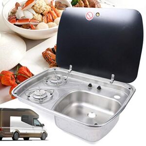 DNYSYSJ Kitchen Prep & Utility Sink,Outdoor Sink Fauce Cooktop Combo,Large RV Sink 2 Gas Burners RV Stove ,Hand Wash Basin Sink with Faucet for Boat Caravan RV Camper