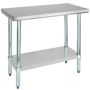 8″ x 36″ 18-Gauge 304 Stainless Steel Commercial Work Table with Galvanized Legs and Undershelf. Kitchen Table Work Table Stainless Steel Table Table for Kitchen Metal Table