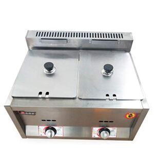 2*6L Pans Gas Fryer, Food Warmer Heater , Noodle Cooker, Steaming Machine – Countertop Commercial Catering Food Warmer Steam Table Buffet Restaurant Gas Fryer (2 Wells)