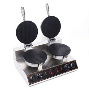 PanDair 110V Double-head Commercial Waffle Maker Ice Cream Cone Waffle Making Machine 1200W Nonstick Circle Waffle Making Machine US Stock