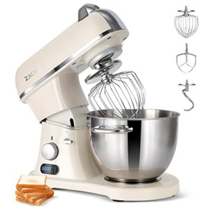Professional Commercial Stand Mixer 8.4QT 800W, ZACME Kitchen Electric Mixer Metal Food Mixer with Stainless Steel Bowl Dough Hook and Beater-Smart LCD Timer Display and Tilt-Head Design, White
