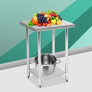 XXFBag Kitchen Work Table Stainless Steel, Commercial, Food Metal Table Heavy Duty Prep, NSF Workstations for Garage Restaurant Kitchen with Adjustable Shelf,Silver, 24”(L) x 24”(W) x 35”(H)