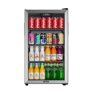 Galanz Beverage Refrigerator Cooler – 130 Can Mini Fridge with Reversible Glass Door & Adjustable Shelves for Soda Beer or Wine – Small Refrigerator for home office or Bar Stainless steel GLB36MS2F07