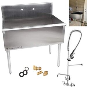 36″ X 24″ X 14″ Bowl Stainless Steel 430 Commercial Utility Prep 36″ 1 Sink W/ 1.15 GPM Wall-Mounted Pre-Rinse Assembly with 8″ Centers and 12″ Add On Faucet – COMPLETE SET