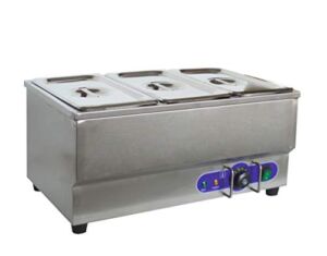 INTSUPERMAI Electric Commercial Food Soup Warmer Canteen Buffet Steam Heater Stainless Steel 110V 1500W 1/3GN x3 Pans 12×5.5x6inch Pan