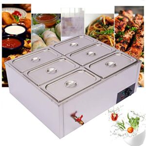 Electric Food Warmer,850W Stainless Steel Commercial Food Warmer 110V 6 Pot Bain Marie Steam Table Steamer Restaurant Equipment with Lid for Catering Restaurants
