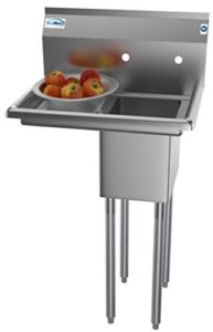 KoolMore 1 Compartment Stainless Steel NSF Commercial Kitchen Prep & Utility Sink with Drainboard – Bowl Size 10″ x 14″ x 10″, Silver, SA101410-12L3