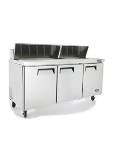 Salad Sandwich Prep Table Refrigerator,ATOSA Large Commercial 3 Door Stainless Steel Salad Sandwich Prep Table Refrigerator MSF8304 for Restaurant Kitchen 32.8Cu.Ft. 72.7W30D43.7H inch 33℉—38℉