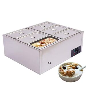 6-Pan Countertop Food Warmer Electric Steam Table For Buffet Commercial Stainless Steel Buffet Steam With 6 Stainless Steel Covers 110V 850W 7L Large Capacity (6 Pan/7L)