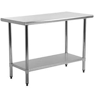 Hkeli Stainless Steel Table Kitchen Prep & Work with Adjustable Shelf 24 x 48 Inches NSF Commercial Worktable Heavy Duty Metal Food for Restaurant Garage, Brushed Silver