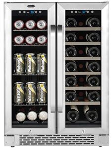 Whynter Cooler BWB-2060FDS 24″ Built-in French Door Dual Zone 20 Bottle Wine Refrigerator 60 Can Beverage Center, Stainless Steel, One Size, Silver