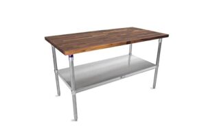 John Boos WAL-SNS 08-O-40 Walnut Blended Oil Top Worktable with Stainless Base and Shelf, 48″ x 30″ x 40″