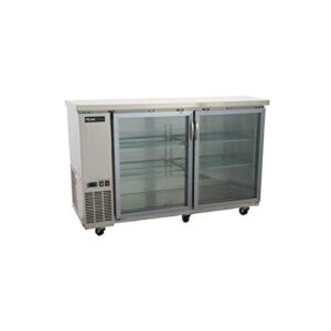 PEAKCOLD 2 Glass Door Commercial Back Bar Cooler; Stainless Steel Under Counter Refrigerator; 60″ W