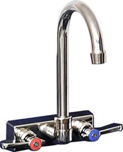 BK Resources EVO-4SM-5G Evolution Series 4″ on Center Splash Mount Stainless Steel Faucet with 5″ Goose Neck Spout