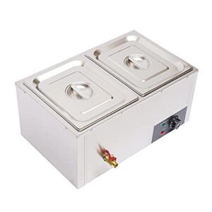 2Pan Commercial Food Warmer 850W Electric Steam Table Countertop Food Warmer 2 Pot Hot Well, for Catering and Restaurants 2×10L Stainless Steel Durable 110V
