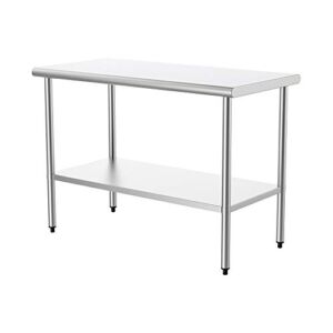 ROVSUN 48 x 24 Inches Stainless Steel Prep & Work Table, Kitchen Table Commercial Heavy Duty Workbench Garage Worktable with Adjustable Height Undershelf for Restaurant, Home, Hotel
