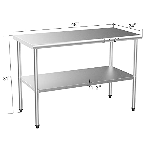 ROVSUN 48 x 24 Inches Stainless Steel Prep & Work Table, Kitchen Table Commercial Heavy Duty Workbench Garage Worktable with Adjustable Height Undershelf for Restaurant, Home, Hotel | The Storepaperoomates Retail Market - Fast Affordable Shopping