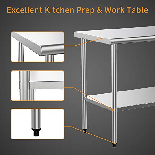 ROVSUN 48 x 24 Inches Stainless Steel Prep & Work Table, Kitchen Table Commercial Heavy Duty Workbench Garage Worktable with Adjustable Height Undershelf for Restaurant, Home, Hotel | The Storepaperoomates Retail Market - Fast Affordable Shopping