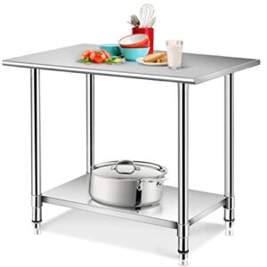 uyoyous Stainless Steel Table for Prep & Work 36×24 Inch NSF Commercial Work Table with Adjustable Undershelf Heavy Duty Food Prep Table for Home Restaurant Kitchen Laundry Room