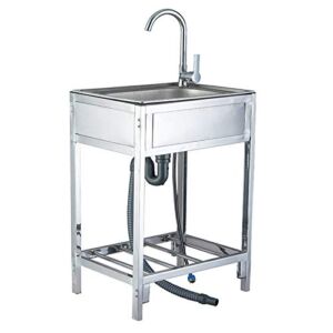 Stainless steel single compartment kitchen sink cabinet, Outdoor camping movable sink with stand, Household and commercial multifunctional hand wash basins, With hot and cold water taps