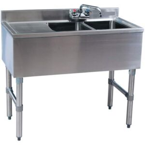 Commercial Stainless Steel Two Compartment Under Bar Sink with Left Drainboard 19″ x 36″