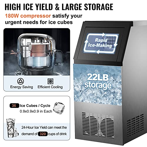 Happybuy Commercial Ice Maker Machine, 88LBS/24H Stainless Steel Automatic Ice Machine with 22LBS Storage for Restaurants Bars Cafe, Scoop Connection Hoses Included | The Storepaperoomates Retail Market - Fast Affordable Shopping