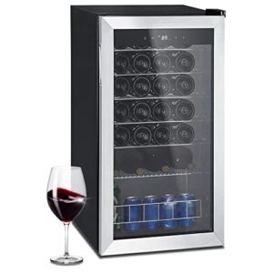 Wine Fridge Wine Cooler Refrigerator Cabinet 28 Bottles 32 inch Compressor Stainless Steel Door Cold for Red/Gold/Beer/White/Champagne Fridge Combo Cooler Cellar 3.1 Cu.Ft-Black