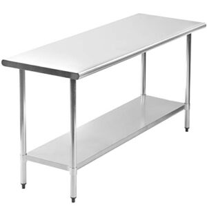 Kitchen Work Table NSF Certification Commercial Stainless Steel Prep Table W/Adjustable Foot Galvanized Base Shelf (24″ x 72″)