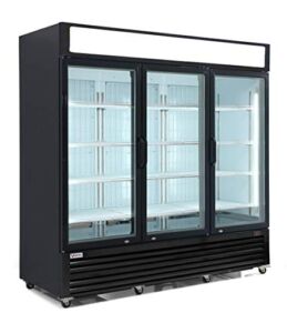 Vortex Refrigeration Commercial Grade Merchandiser Freezer | 3 Self-Closing Doors | Fog Resistant Glass | 69 Cu. Ft. | 12 Adjustable Shelves | For Restaurants | 78.2” x 29.9” x 78.7″ | Black