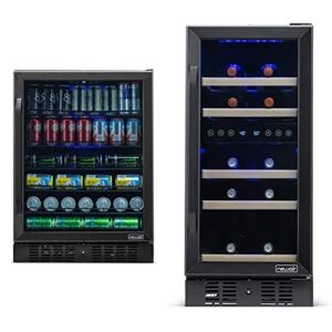NewAir 24″ Beverage Refrigerator Cooler – 177 Can Capacity – Black Stainless Steal & 15″ Wine Cooler Refrigerator | 29 Bottle Capacity, Black Stainless Steel NWC029BS00