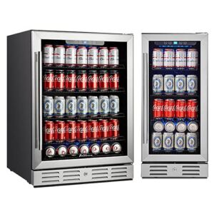 Kalamera 15 & 24 inch 96 or 154 Cans Capacity Beverage Cooler – Built in Counter or Freestanding – for Soda, Water, Beer or Wine – For Kitchen or Bar with Blue Interior Light