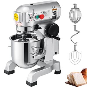 Happybuy Commercial Food Mixer 15Qt 600W 3 Speeds Adjustable 110/178/390 RPM Heavy Duty 110V with Stainless Steel Bowl Dough Hooks Whisk Beater Premium for Schools Bakeries Restaurants Pizzerias