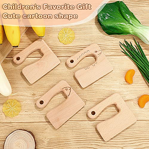 Honoson 4 Pieces Wooden Kids Knife 2 Patterns Safe Cutting Knife Wooden Cooking Chopper Kitchen Tools for Toddlers Cutting Fruit and Vegetable, for 2-8 Years Old | The Storepaperoomates Retail Market - Fast Affordable Shopping