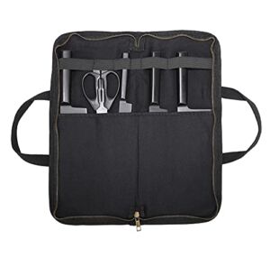 Heavy Duty Waxed Canvas, Multi-Purpose Knife Case With 5 Slots, Durable Handle, Elastic Band (Black)
