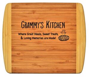 Grammy Gift – Grammy’s Kitchen Where Great Meals Sweet Treats & Loving Memories are made – Engraved 2-Tone Bamboo Cutting Board Grandma Christmas Birthday Mothers Day For Decor & Usage (11.5×13.5)