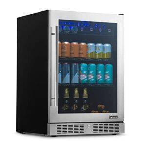 NewAir Large Beverage Refrigerator Cooler with 224 Can Capacity – Mini Bar Beer Fridge with LED Lights – Adjustable/Removable Shelves And Bottom Key Lock – Cools to 37F – Stainless Steel