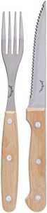 Jim Beam Set of 8 Ideal, Chicken, Pork and More-Steak Knives and Forks Made of Stainless Steel Blade and Contoure, Medium, Light Brown