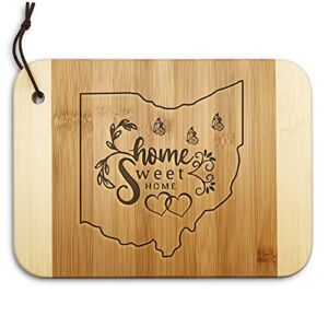 Funny Ohio State Map Pattern Home Sweet Home Engraved Two-Tone Bamboo Cutting Board for Kitchen, Cheese Serving Platter Charcuterie Boards, Housewarming Birthday Wedding Father’s Day Gifts, 11×8 Inch