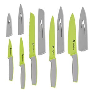 LUCKYTIME Colored Kitchen Knives 5 PCS, Kitchen Knife Set for Fruit and Vegetable Cutting, Non-Stick Knife Set for Kitchen, Chef, Bread, Slicing, Paring and Utility Knifes Sets, 5 Knife Sheath Covers