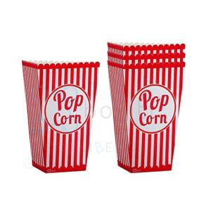 Striped Movie Theater Popcorn Bags – 25 Pack Paper Red Popcorn Boxes – Retro Box Pop Corn Design Candy Container Party Food Favor for Birthdays and Carnival Parties