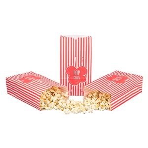 Bag Tek 2 Ounce Popcorn Bags, 100 Disposable Paper Popcorn Bags – Greaseproof, Striped, Red Paper Concession Popcorn Bags, For Movie Nights, Theaters, Carnivals, And More, – Restaurantware